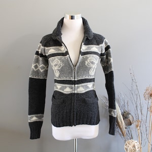 Vintage TNA Wool Cowichan Cardigan: Nordic Fair Isle Sweater, Size XS