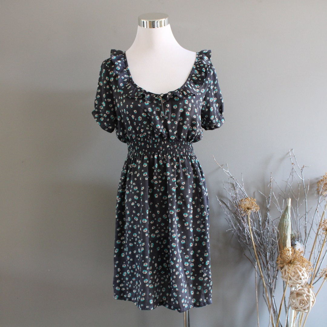 Vintage Daisy Floral Dress: Ruffle Neck Satin Empire Dress - Etsy