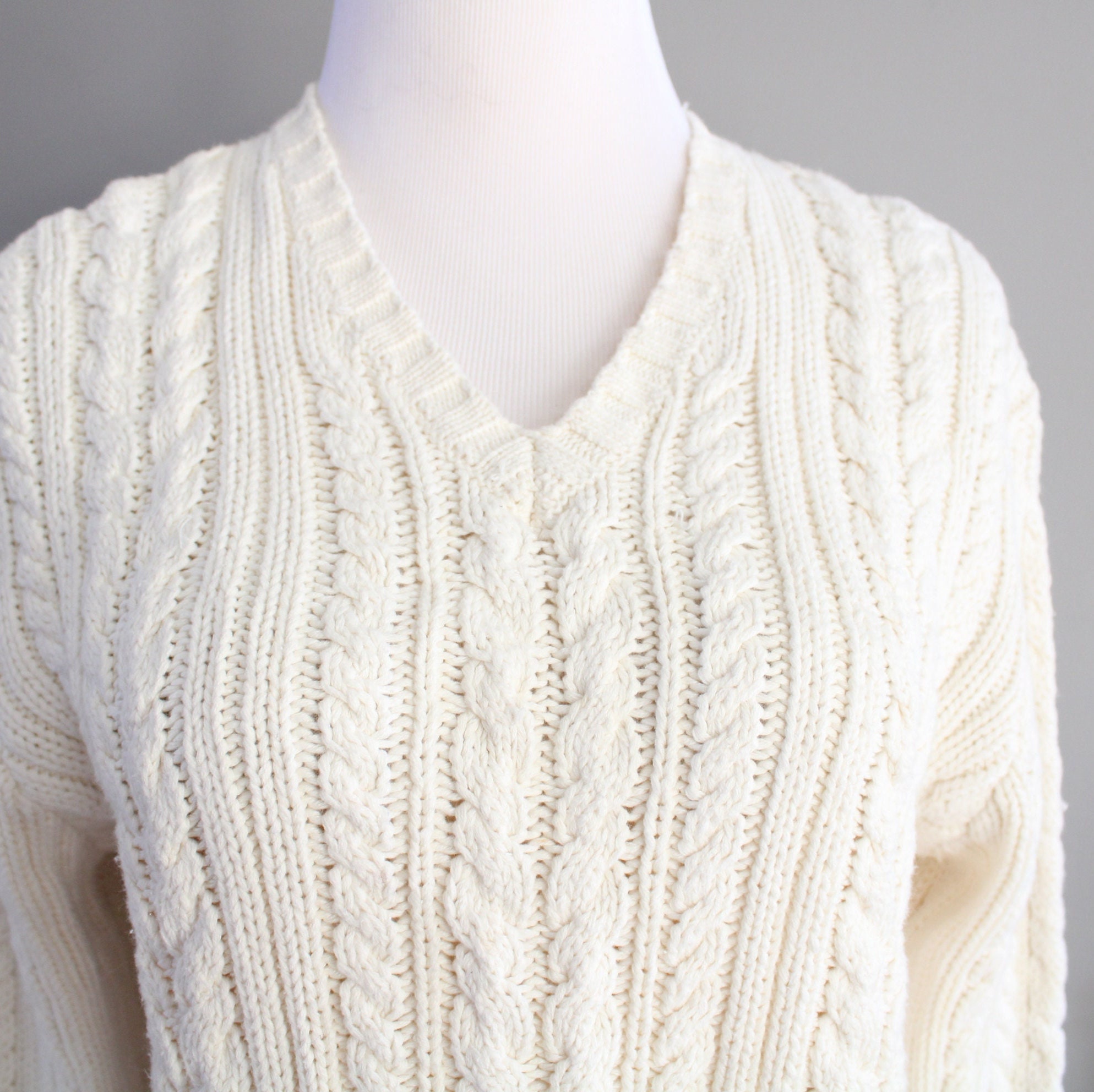 Vintage J. Crew Cotton Cable Knit Sweater White Boho Nordic