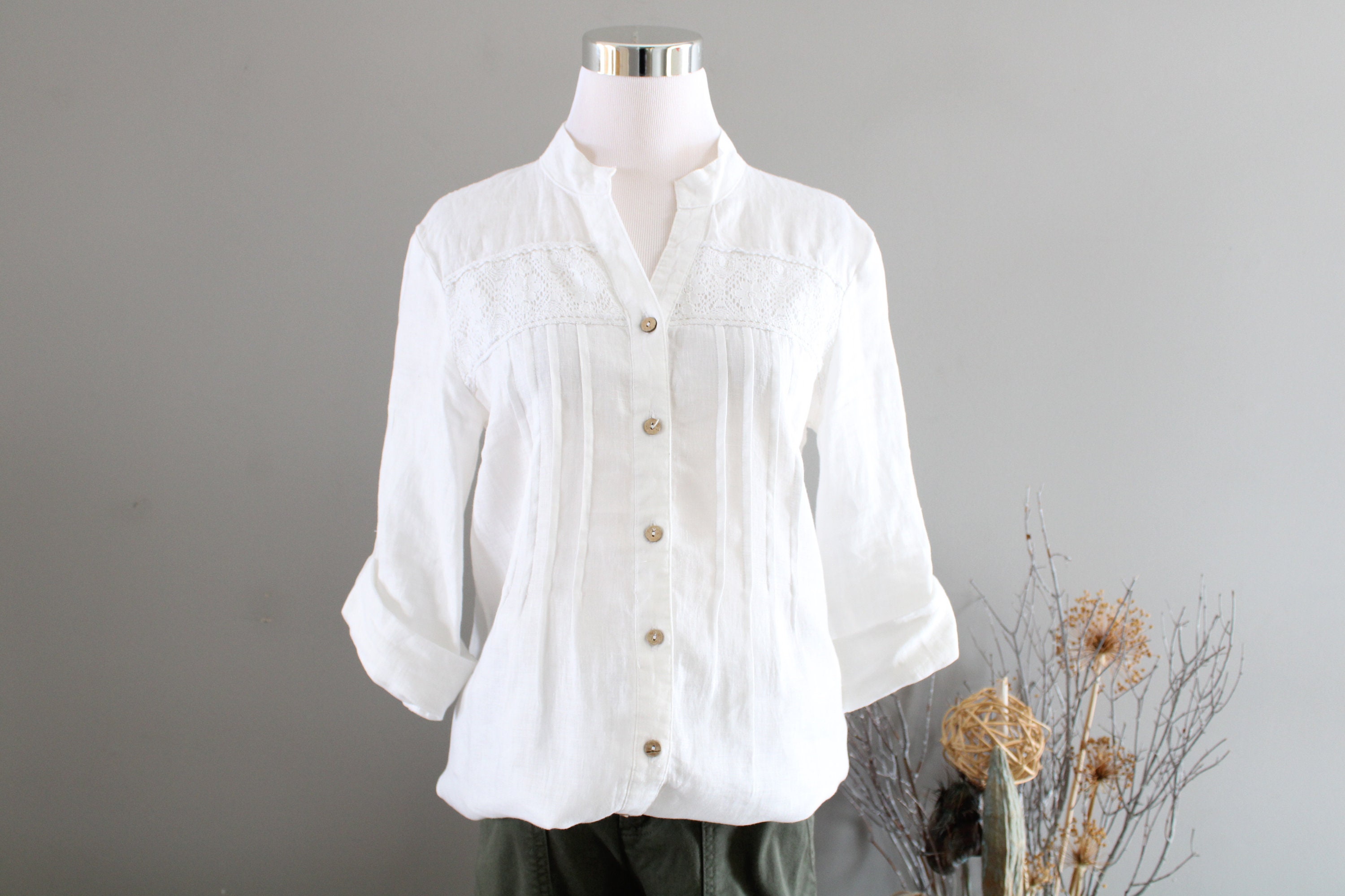 Bottone Orientale Camicia Maniche Larghe Uomo Camicetta Di Lino