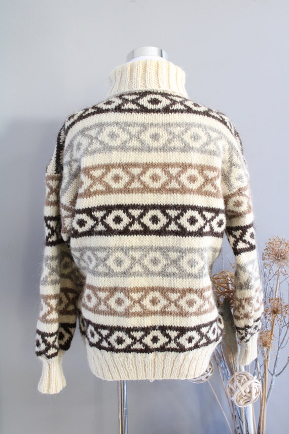 Vintage Handmade Wool Chunky Knit Jumper Nordic I… - image 8