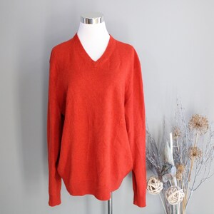 Vintage jaren 90 kasjmier trui: dieporanje v-hals slouchy trui (maat L)