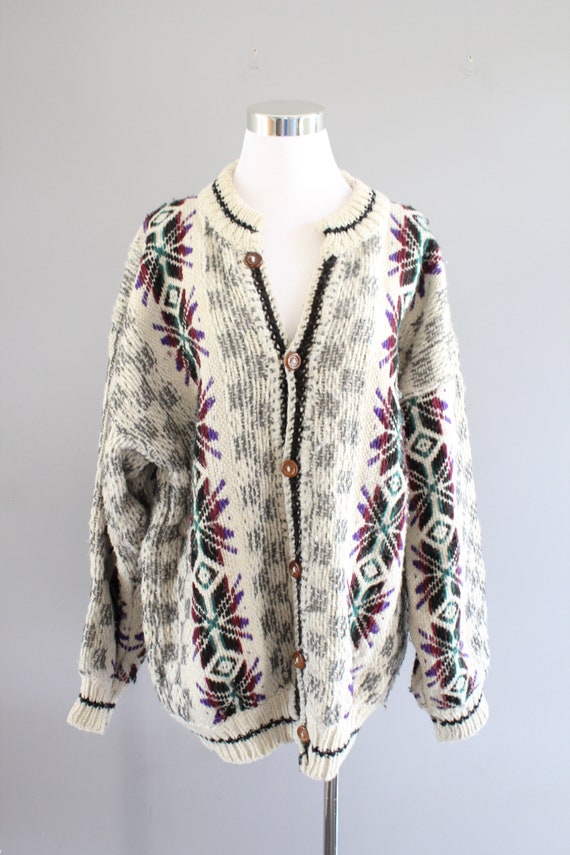 Vintage Handmade Wool Cardigan Nordic Cardigan No… - image 2