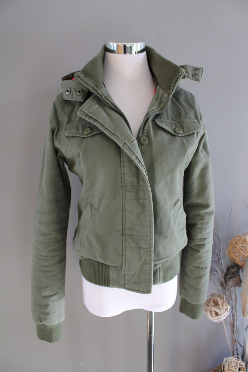 Vintage Olive Green Canvas Bomber Jacket Fleece Quilted - Etsy Canada