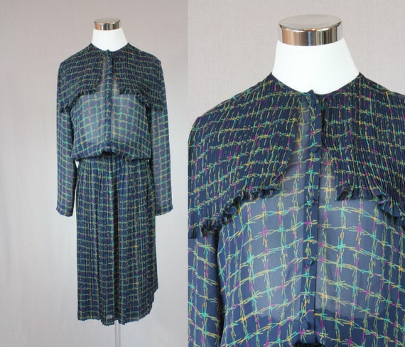 Vintage 50s dark blue chiffon dress set / vintage