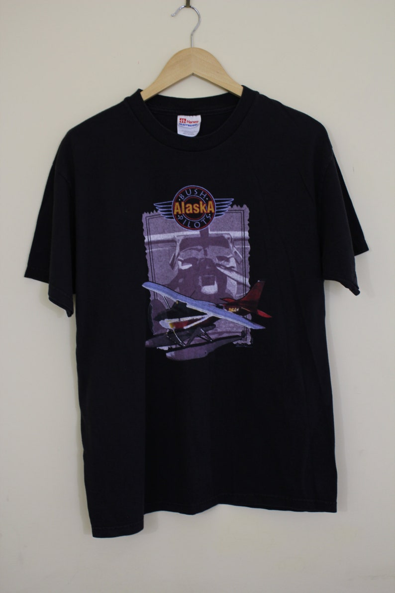 Pilot T-shirt Bush Alaska Pilots T-shirt Aviator Tee Aero T-shirt Streetwear Distressed Retro Unisex Vintage Size L T322A