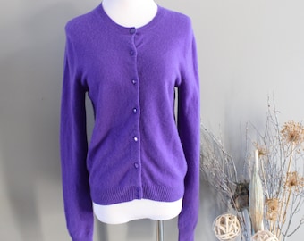 Cardigan vintage in 100% cashmere viola morbido maglione minimalista taglia S K370A