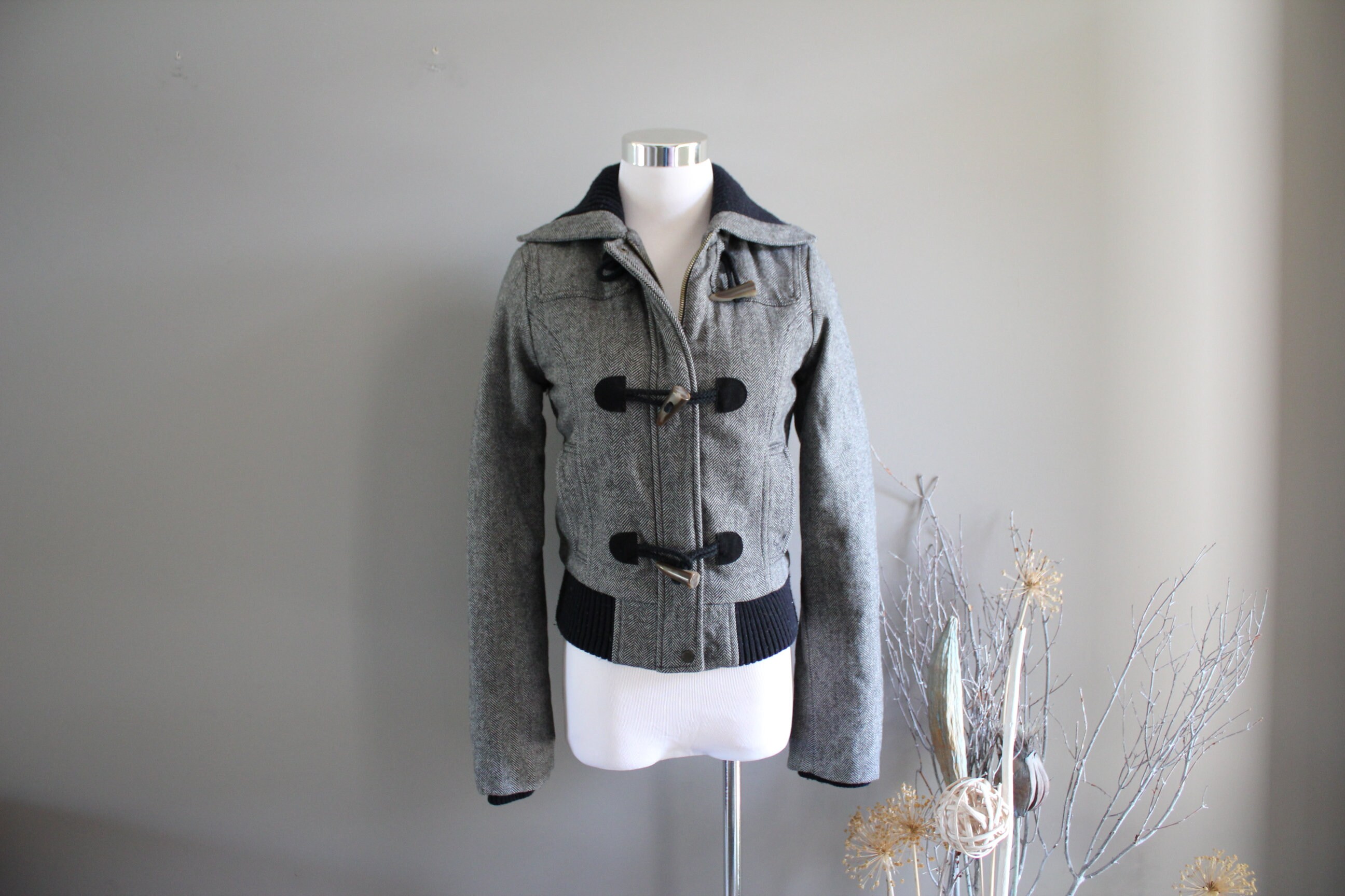 Grey toggle coat sales