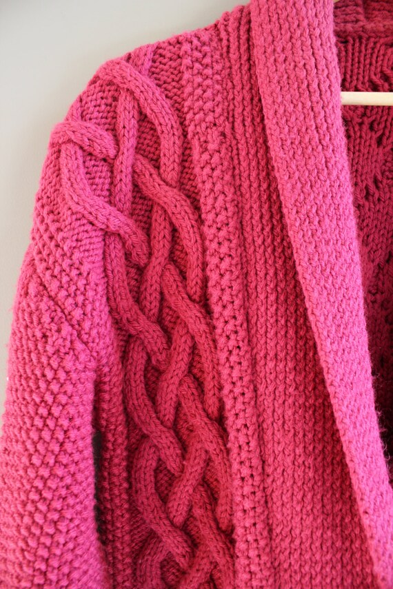 Vintage Handmade Wool Mix Pink Cardigan Cable Kni… - image 7