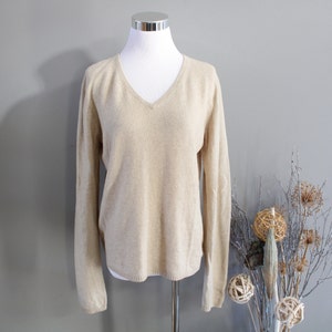 Vintage 100% Cashmere Sweater Oatmeal Beige Ultra Soft Cashmere Jumper V Neck Minimalist Slouchy Wool Sweater 90s Size XL K372A