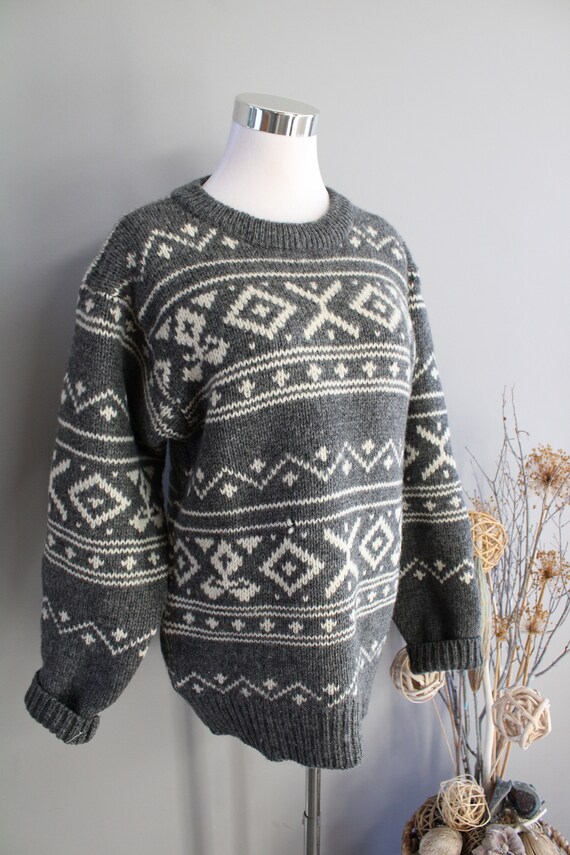 Vintage Handmade Wool Chunky Knit Jumper Grey Nor… - image 6