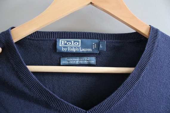 Vintage Ralph Lauren Pull Bleu Marine 100% Pima Coton Col V - Etsy France