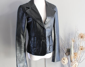 Vintage Schwarz Leder Blazer: Maßgeschneiderte Echt-Leder Jacke (Größe M)