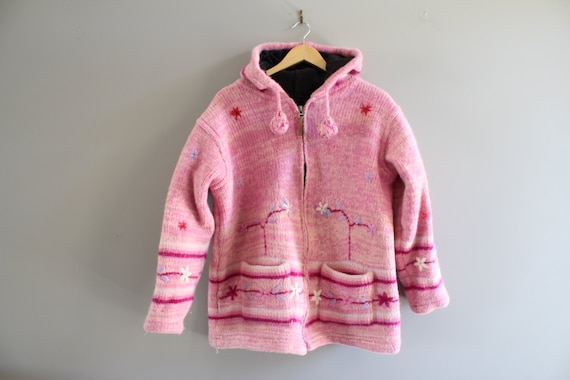 Wool knit jacket hooded wool jacket cable knit pin
