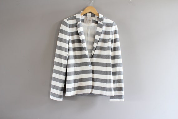 Cotton Grey White Blazer Fitted Blazer Stripe Blaz