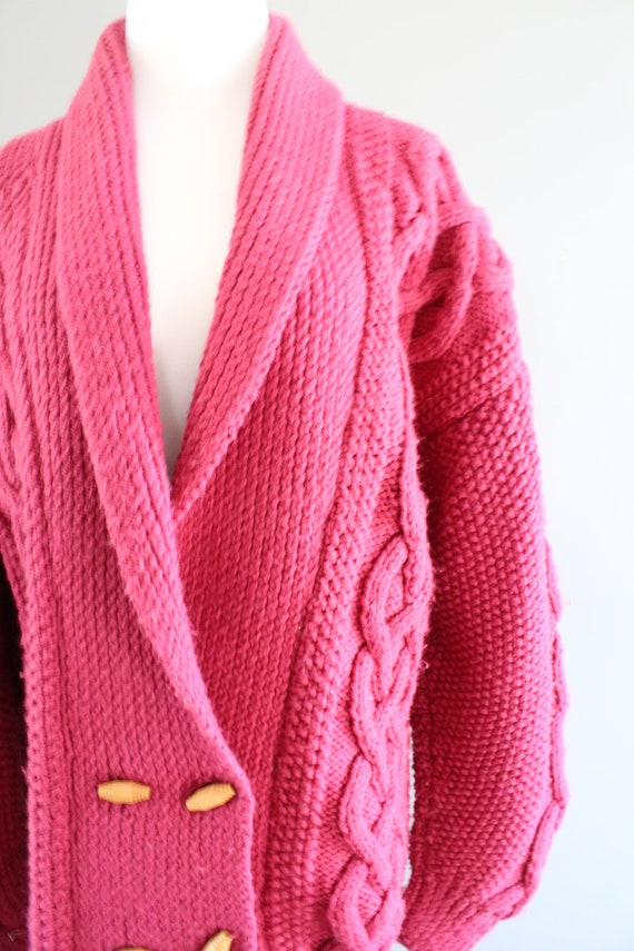 Vintage Handmade Wool Mix Pink Cardigan Cable Kni… - image 3