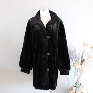 Vintage Faux Mink Fur Coat Oversized Swing Coat Boho Black Fur Coat Slouchy Mid-length Fur Coat Vintage Size M  O208A