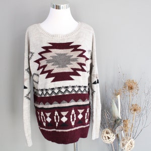 Vintage Tribal Aztec Sweater Wool Blend Western Geometric Pattern Size M K295A