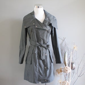 Vintage 90s Grey Trench Coat: Waterproof Plaid Parka, Size S