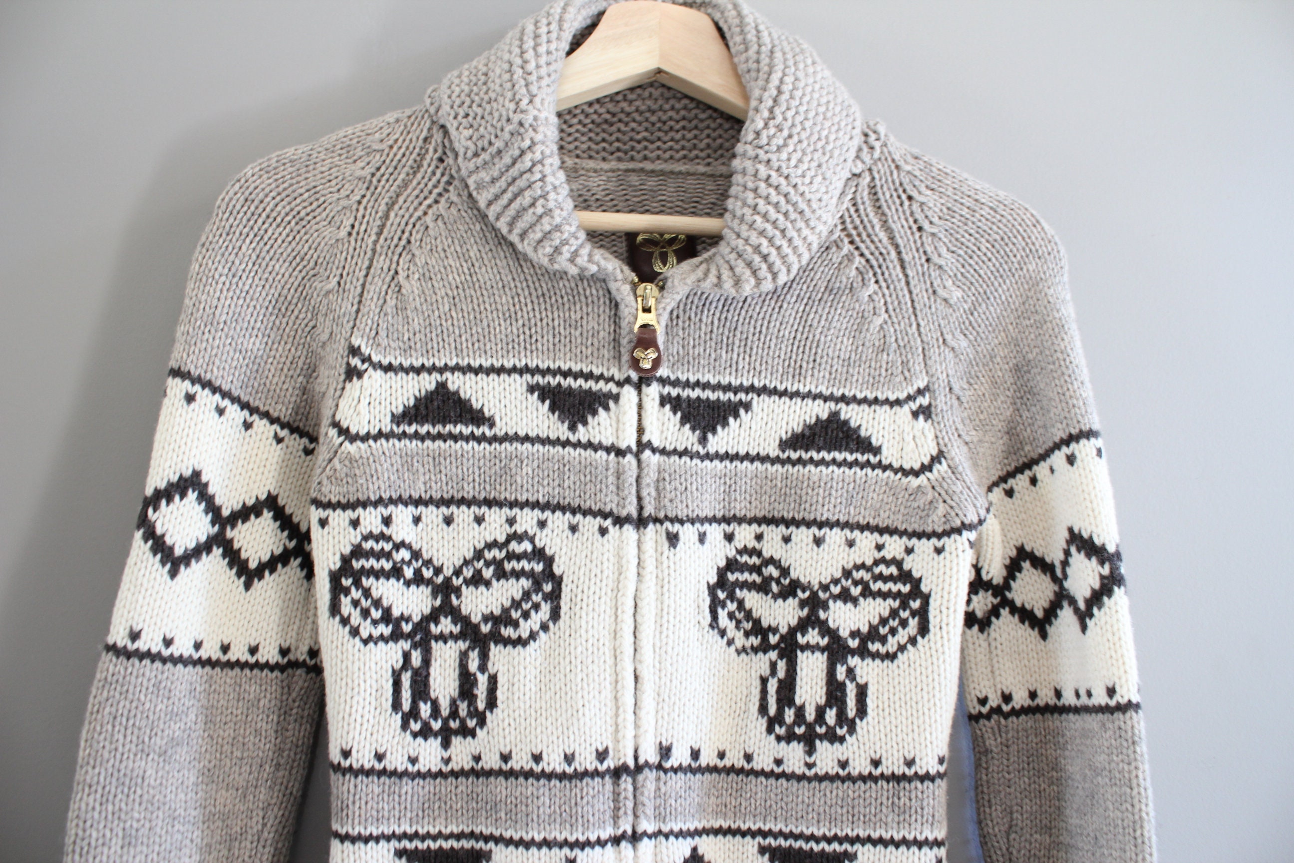 Vintage TNA Wool Cowichan Zip up Cardigan Taupe Nordic
