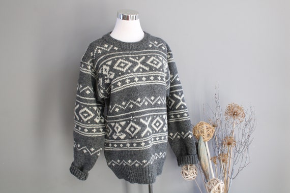 Vintage Handmade Wool Chunky Knit Jumper Grey Nor… - image 2