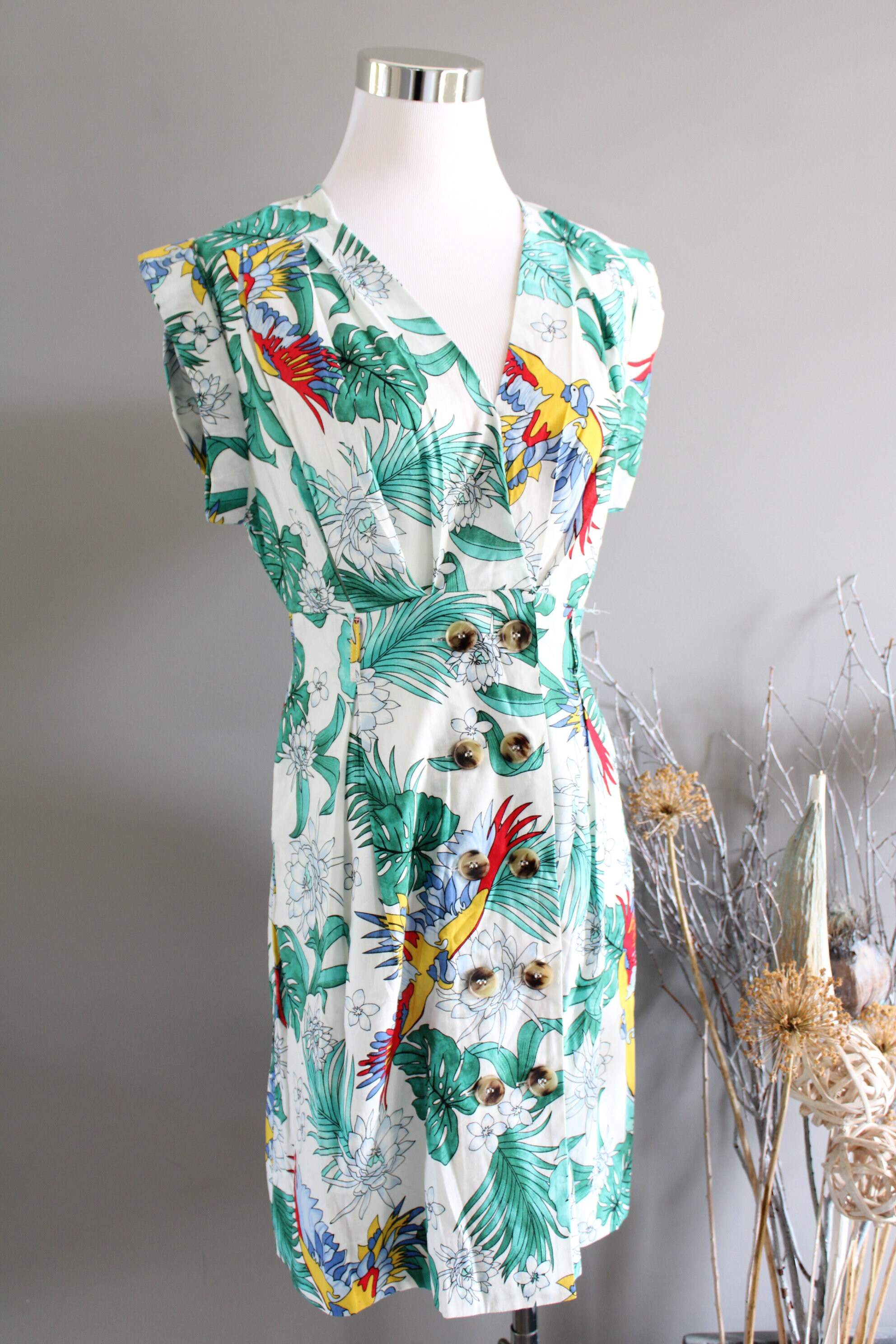 Cotton Linen Summer Dress Tropical Print Sheath Dress Size S | Etsy