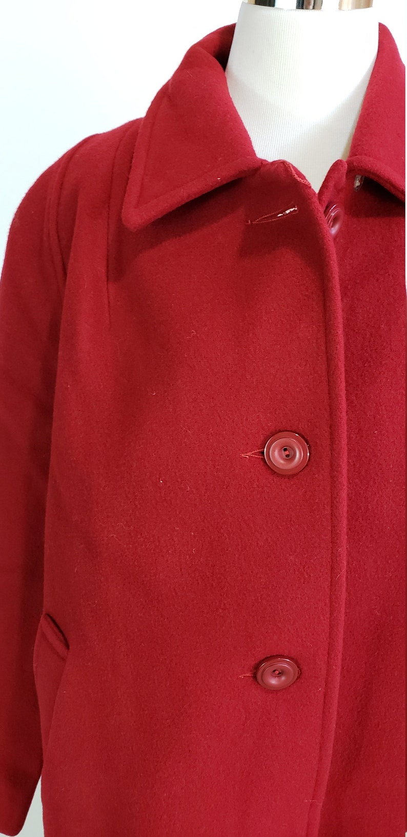 Pure Virgin Wool Coat Red Wool Winter Overcoat Cocoon Wool Coat Minimalist Oversized Vintage Size M-L Made in UK 90s O197A