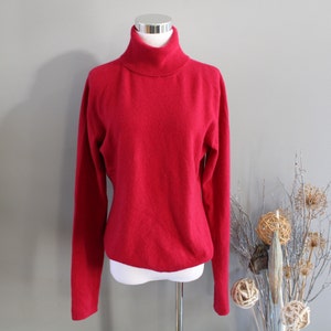 Vintage karmozijnrode kasjmier coltrui - minimalistische slimfit (maat L)