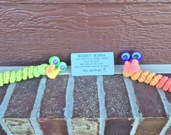 Worry Worm Pocket Pal, Soft Fidget Toy, Anxiety Relief Gift, ADHD Stress Reliever, Handmade Crochet, Rainbow Worry Worm