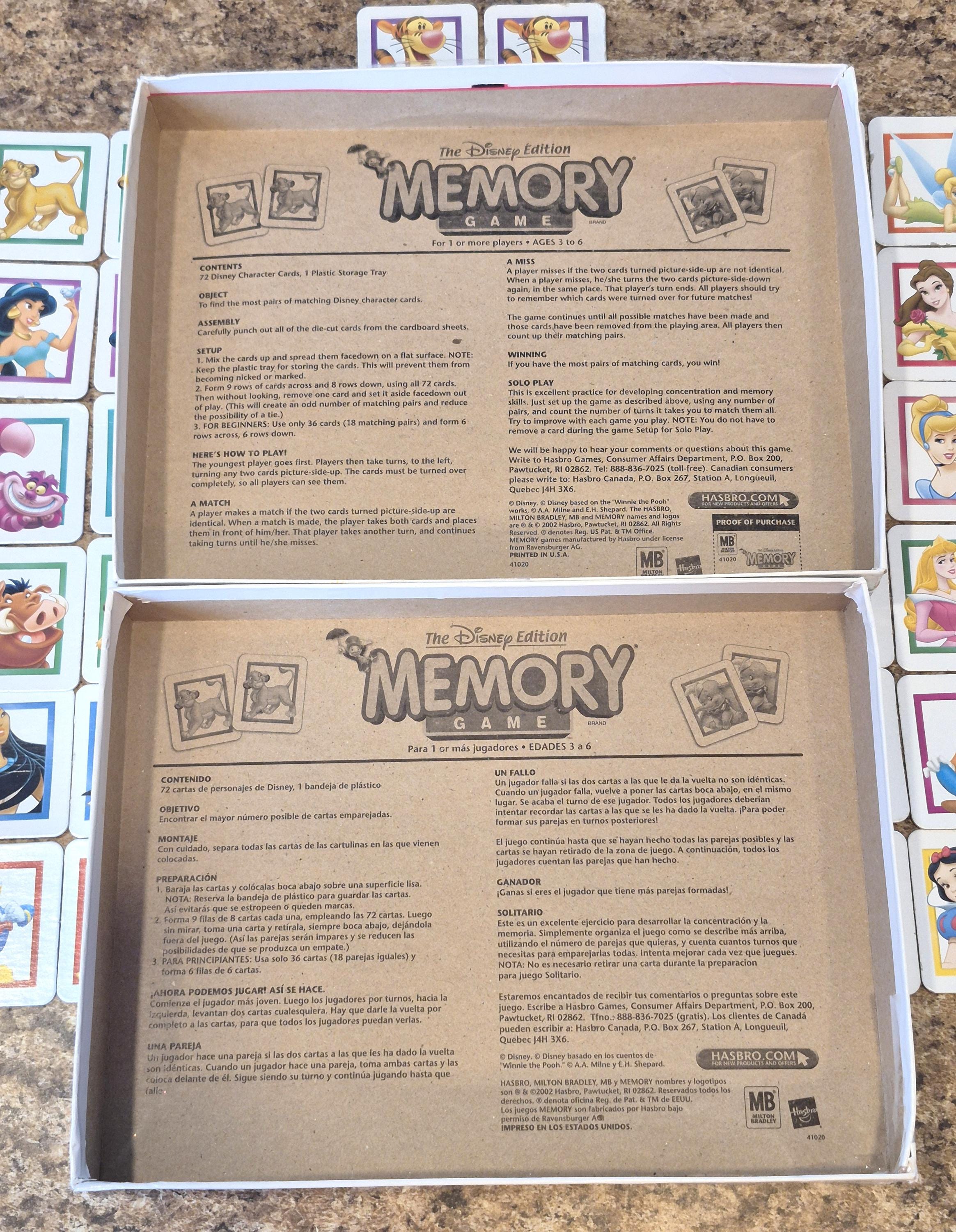 Vintage 2002 Disney Memory Game - Milton Bradley - 50 Cards (25
