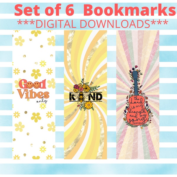 Retro Boho Bookmarks - Instant Download Digital Printable, Vintage Style Bookmarks, Bohemian Chic Reading Accessories