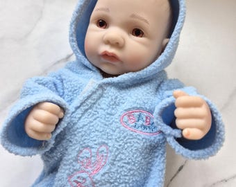 Realistic 10" Anatomically Correct Baby Boy Doll - Vintage Baby Born Blue  Fleece Outfit - Lifelike Newborn