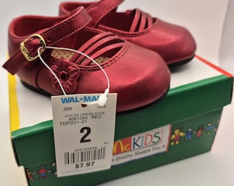 Vtg 1998 McKids Red Metallic Mary Janes Baby Shoes Size 2 NIB Deadstock Flowers Holiday Christmas Toddler Cottagecore Coquette Aesthetic