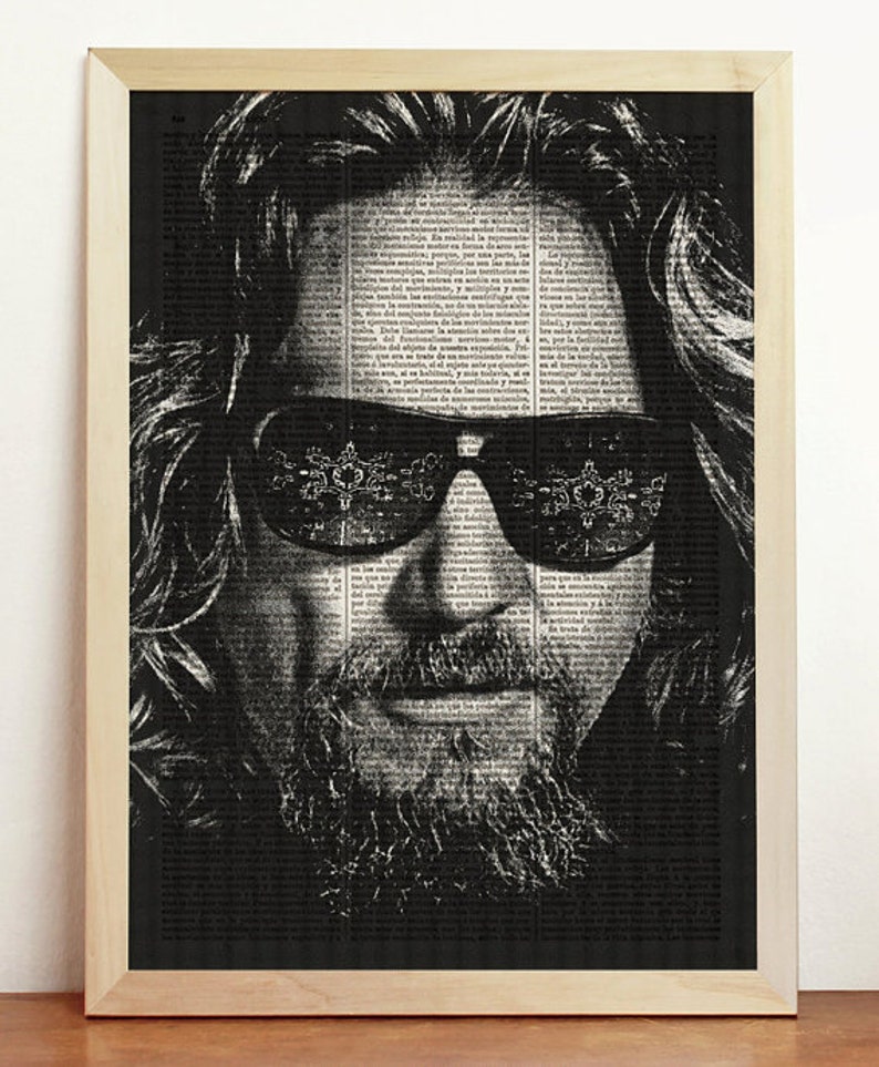 The Big Lebowski Print Dude Movie Coen Brothers Poster Film Fan Black White Ilustration Art Upcycled Decor Book Dictionary Portrait
