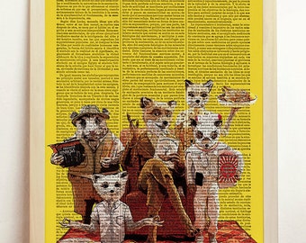 Print Fantastic Mr Fox Wes Anderson Movie Poster Film Mixed Media Original Gift Vintage Art Upcycled Decor Book Dictionary