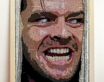 Print Jack Nicholson The Shining Movie Poster Stanley 80s Geekery Portrait Kubrick Film Retro Art Upcycled Book Dictionary