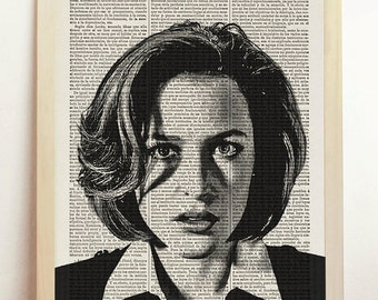 Print Dana Scully The X Files I Want to Believe Aliens Poster UFO Flying Saucer Mulder Art Upcycled Decor Book Dictionary