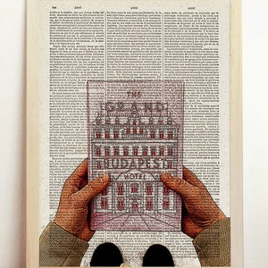 Print The Grand Hotel Budapest Wes Anderson Movie Poster Pink Illustration Film Vintage Art Upcycled Decor Book Dictionary