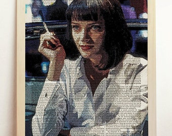 Print Pulp Fiction Mia Wallace Tarantino Movie Uma Thurman Poster Film Retro Vintage Art Upcycled Decor Book Dictionary