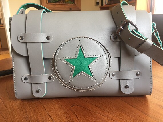 Gray leather messenger best sale bag