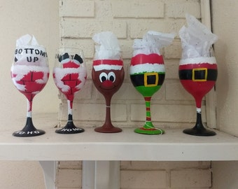 Christmas Hand Painted wine Glasses