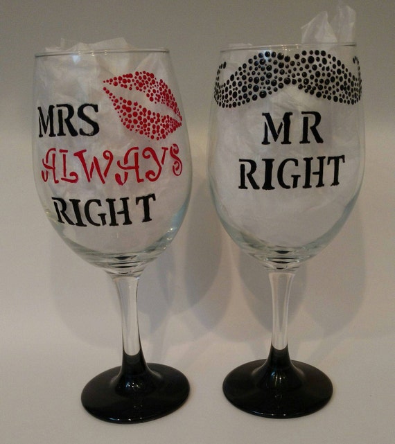 mr right mrs always right wine glasses