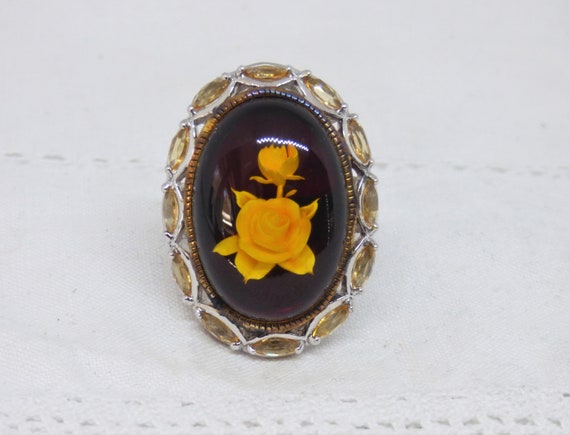 Stunning Large Oval Solid Silver Baltic Amber Rev… - image 1