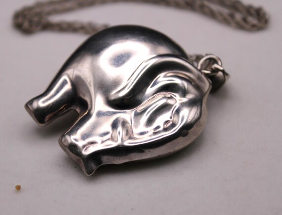 Large Mexican Solid Silver Elephant Pendant, 1980… - image 5