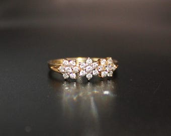 Beautiful 14ct Yellow Gold Triple Cluster Flower Ring with Sparkling CZs, Hallmarked Birmingham 1999, QVC Retailer, Elegant Design.