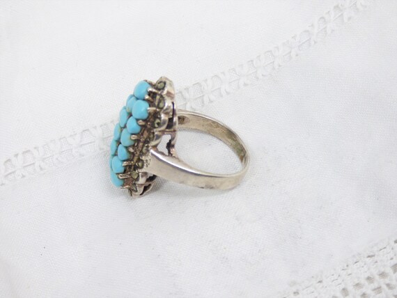 Vintage solid silver oblong ring with 19 sky blue… - image 8