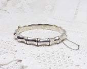 Vintage 1970s Sterling Silver Bamboo Pattern Hinged Bangle Hallmark Birmingham 1973 By R.A.H Jewellery Co Ltd Lucky Auspicious