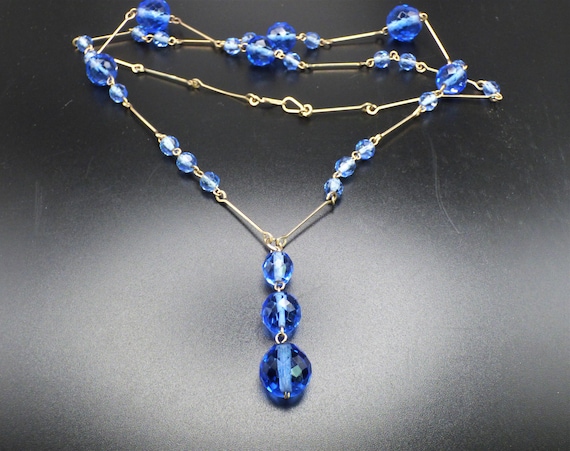 A Stunning Vintage Art Deco Long Mid Blue Crystal… - image 3