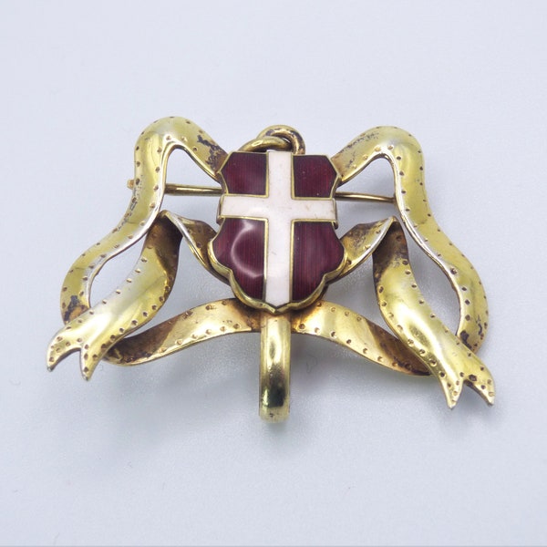 Vintage Dieger & Clust Gold On Silver Red Enamel With White Cross Bow Pin For Hanging A Medal From The Order Of The Knights Of Malta C1930s