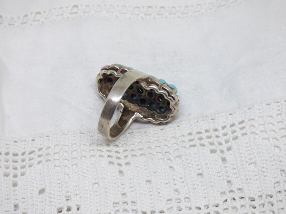 Vintage solid silver oblong ring with 19 sky blue… - image 7